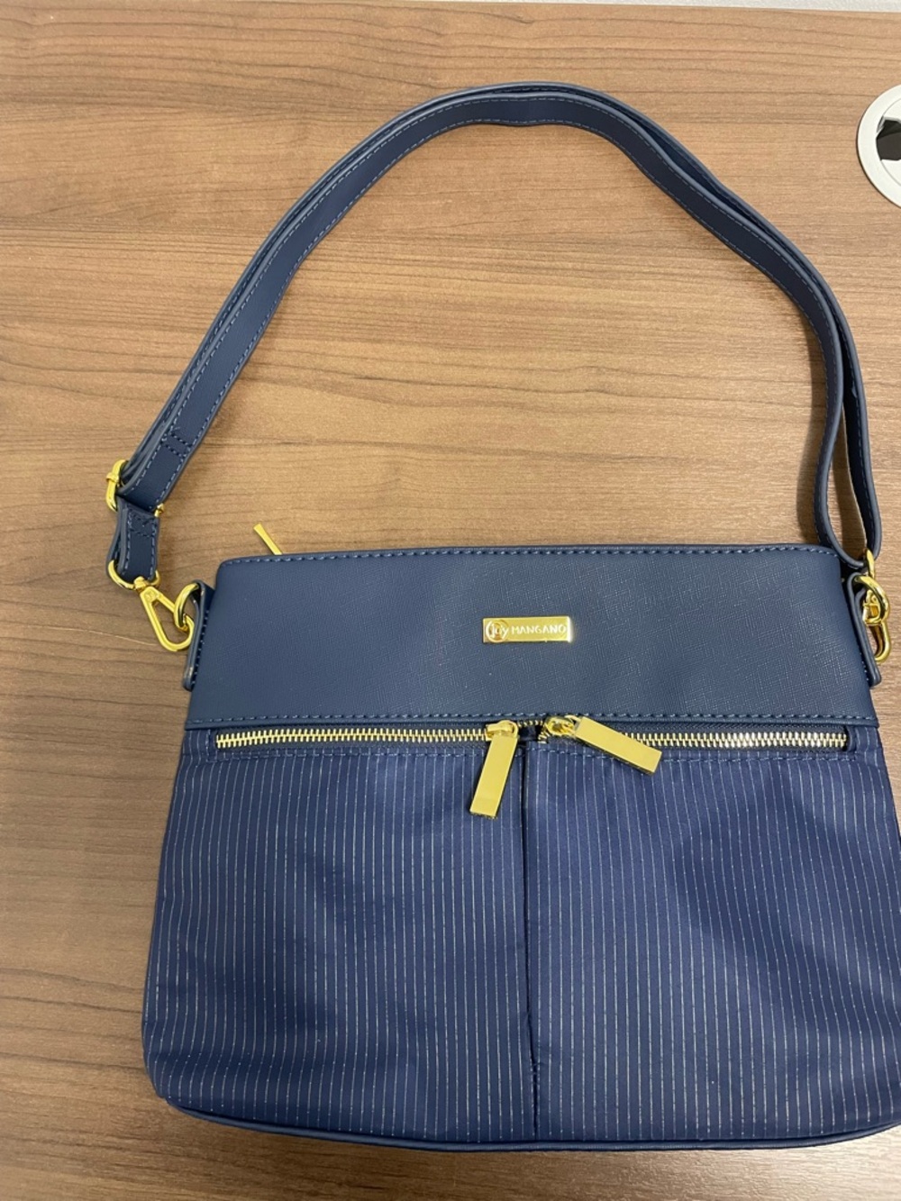 Joy Mangano Nylon TuffTech Travelease Navy Blue Crossbody Bag with Gold Hardware